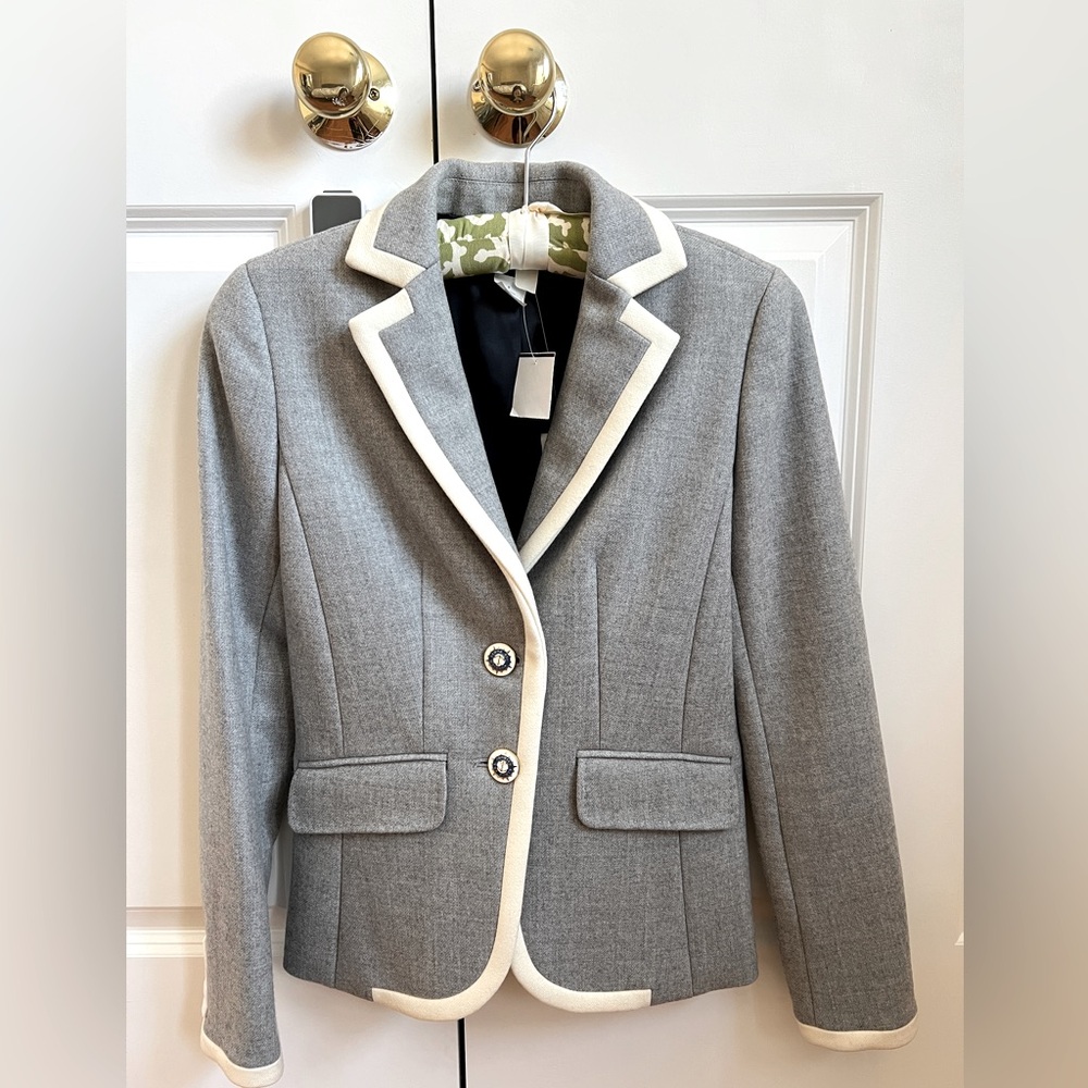 J. Crew Lexington Wool Blazer Classic Sz 0 gray with white tipped